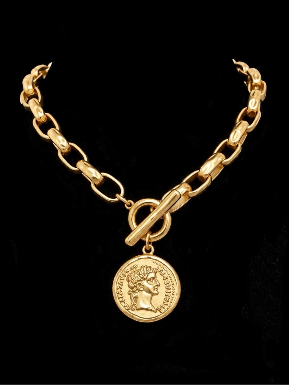Gold Coin Pendant Chain Necklace - Gold